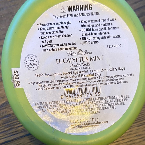 NWT White Barn 3 wick candle Eucalyptus Mint.14.5 oz. - Picture 3 of 6